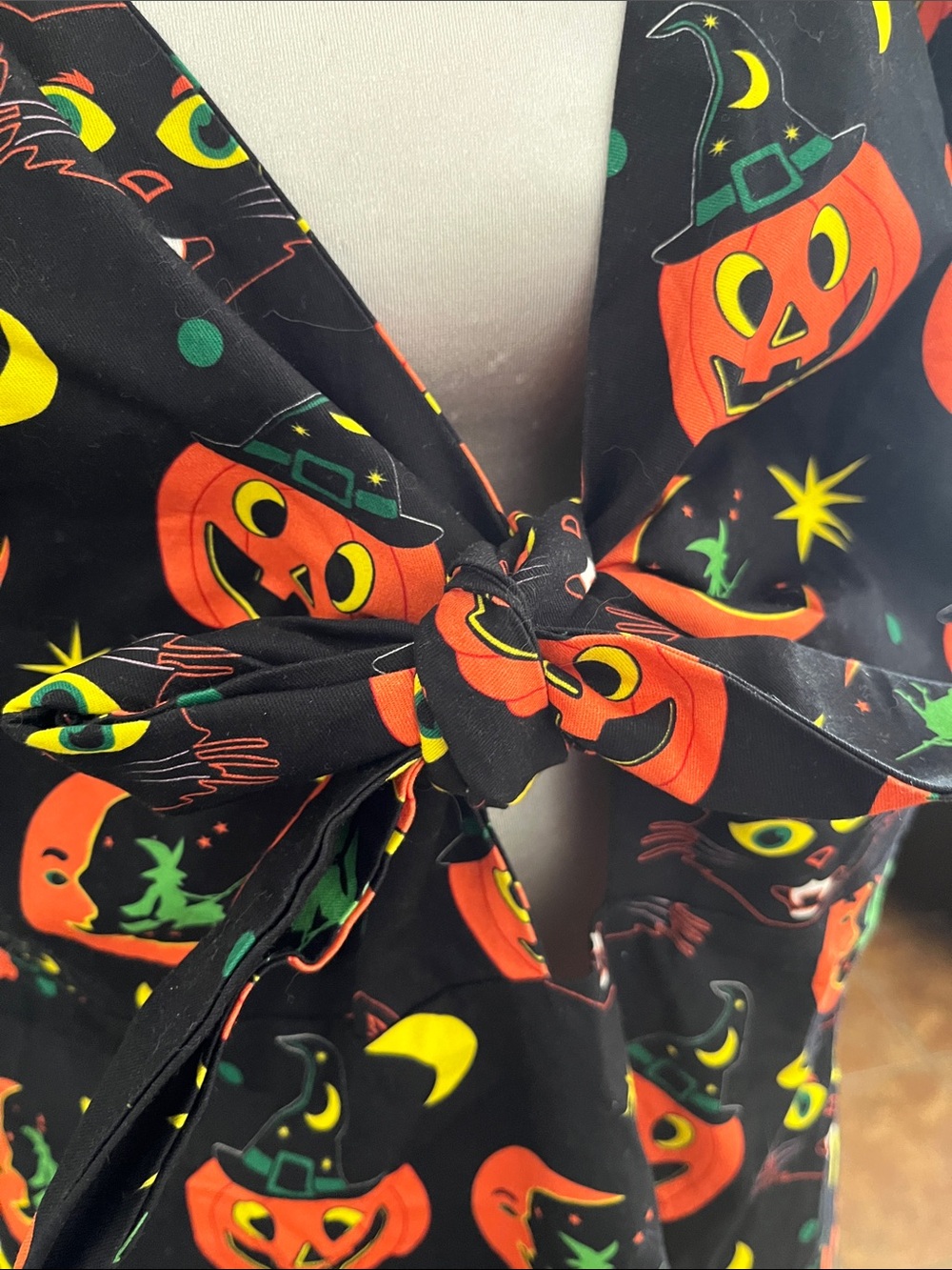 Halloween Pumpkin Tie-Front Dress - Black & Orange - Picture 2 of 5